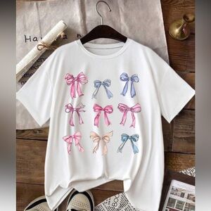 SHEIN Essnce Summer Butterfly Print Round Neck Top With Bow Detail
